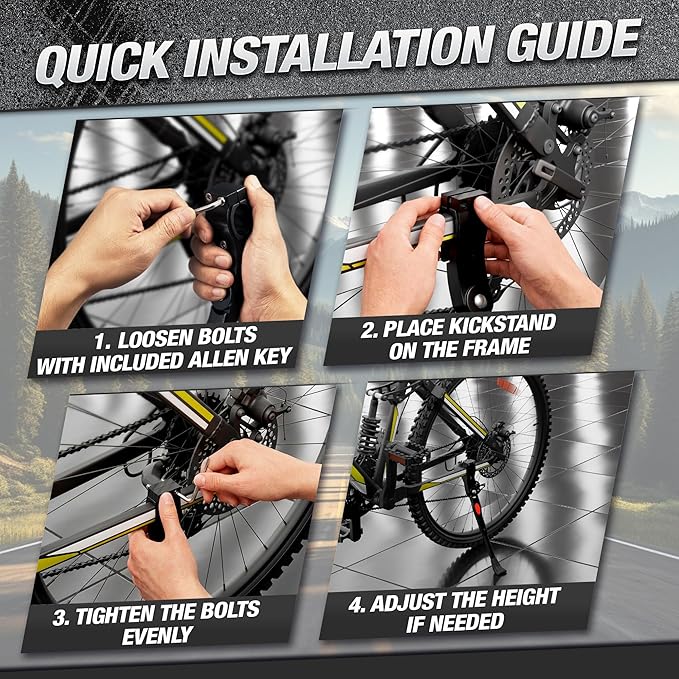 Adjustable Bike Kickstand for Adult Bike – Fits 22" 24" 26" Wheels, Aluminum Alloy, Easy to Install, Non-Slip Foot for Stability on Mountain, Road, Hybrid, Commuter Bikes, Daily & Long-Distance Rides