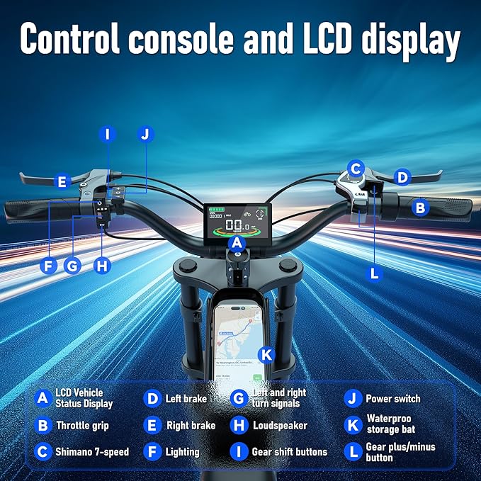 Electric Bike for Adults,48V 20AH - Peak Power 1500/3000W Brushless Motor Electric Bicycle - Max Speed 31-35MPH - Max 80 Miles Range - 20" x 4.0" Fat Tire Dirt E-Bike,7-Speed