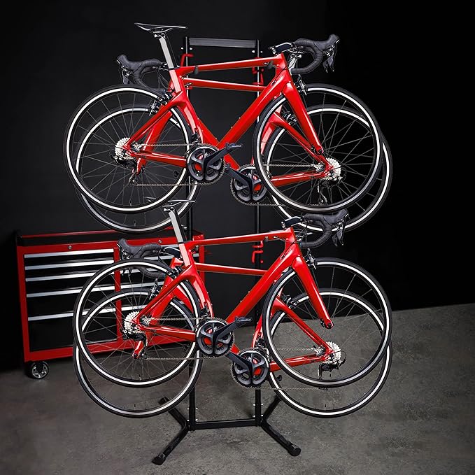 BISupply Stand Up Bike Rack Garage Floor Stand - 4 Bicycle Free Standing Bike Rack for Garage Floor - Vertical Home Bike Rack Stand for 160 lb Mountain Bikes, Beach Cycle, or Fat Tire Bikes Storage