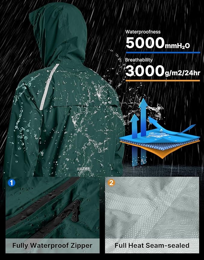 Bikewa Men's Cycling Rain Jackets Waterproof Running Bike Windbreaker Lightweight Packable Hooded Jacket