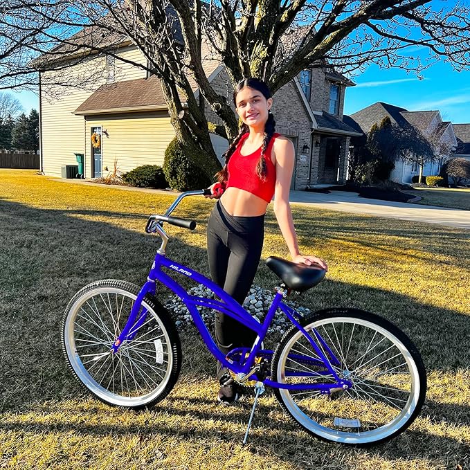 HILAND 26 Inch Womens Beach Cruiser Bike, Single Speed Commuter Bicycle with Rear Coaster Brake, Low Step-Through Frame, Comfortable Seat with Dual Springs, City Hybrid Bike for Women Men Adult