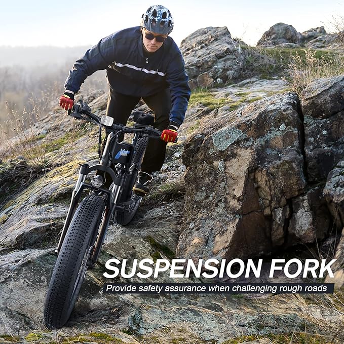 Wooken 26" x4.0 Fat Tire Electric Bike, Folding Electirc Bike for Mountain Commuter, Peak 1000W Motor 21.6 MPH, Ebikes for Adults with 48V/10.4Ah Removable Battery, Suspension Fork, 21 Speed Ebike