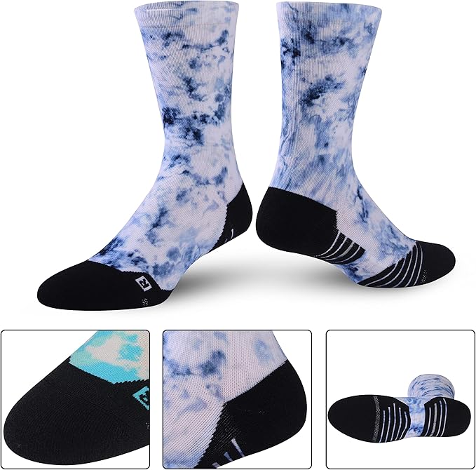 HUSO Unisex Funky Digital Printed Athletic Crew Hiking Cycling Socks 4 Pairs