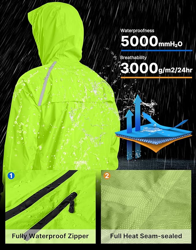 Bikewa Men's Cycling Rain Jackets Waterproof Running Bike Windbreaker Lightweight Packable Hooded Jacket