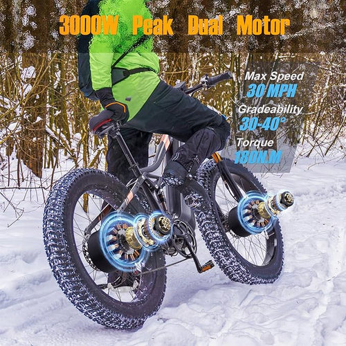 2026 Upgraded Dual Motors AWD Electric Bike for Adults 5000w/3000W/1500W Motor Dirt Ebike 40MPH/30MPH 52V/48V 30Ah/20Ah Battery Up to 90 Miles Long Range 26" Fat Tire Bicycle for Commute Mountains