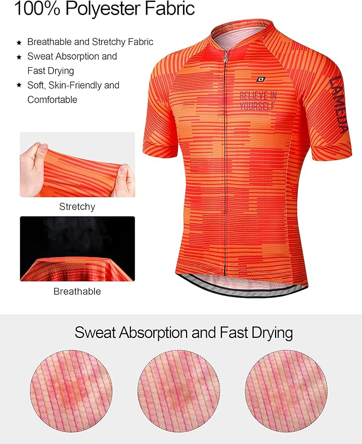 LAMEDA Men's Cycling Jersey Breathable Lightweight Short Sleeve Elastic Pro Road Bike Shirt Full Zip