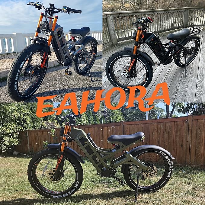 eAhora Romeo Pro 3/2 [2026] 46-50 Mph Electric Bike for Adults, Peak 5600W Dual Motor Ebike, 60V/52V 80Ah/70Ah 250 Miles Long Range E Bike, 26”*4.0 Fat Tire Air Full Suspension Off-Road E-Bike