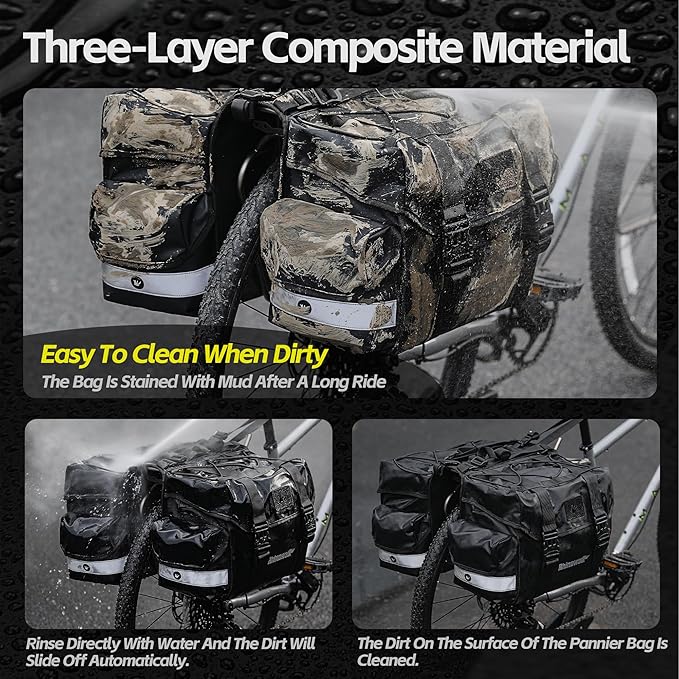 Rhinowalk Bike Pannier Bag 50L Double Pannier Bags Saddle Bags for Rear Rack Bicycles With Carrying Handle Professional Cycling Accessories-Black