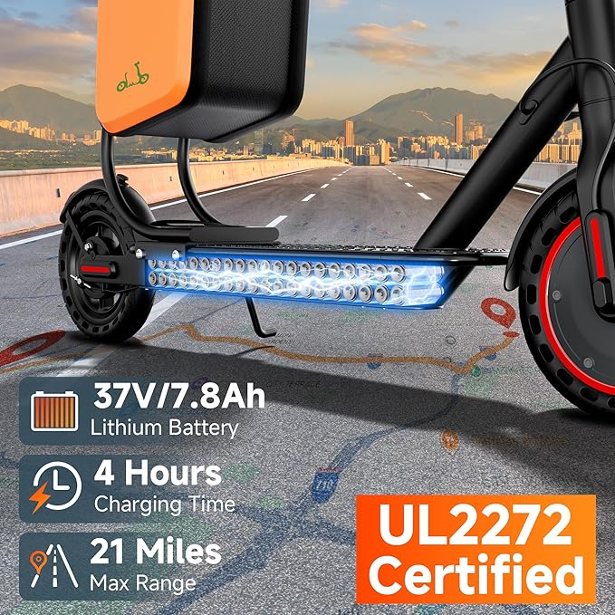 Folding Electric Scooter for Adults with Seat- 19MPH & 21-Mile Range, 350W Motor, 8.5" Solid Tires with App Control & Dual Brake System - UL2272 Certified Commuter E-Scooter
