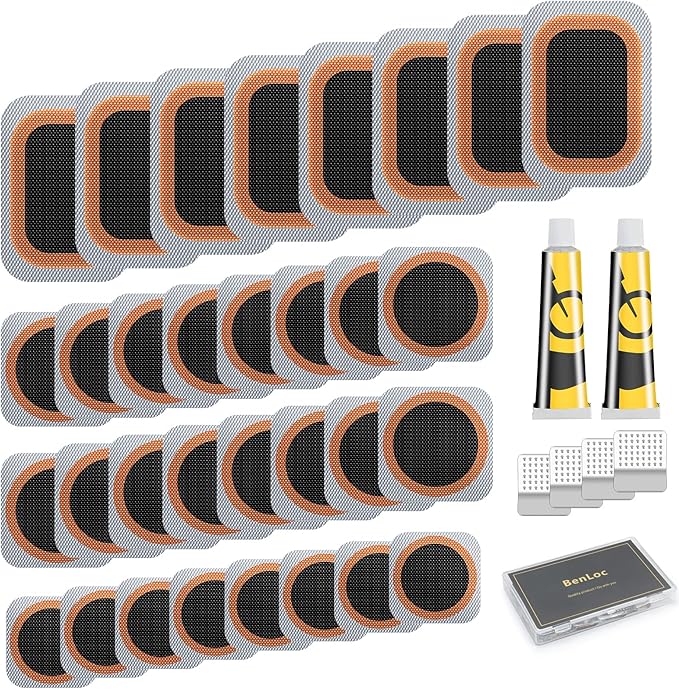Bike Tire Repair Kit - Bycicle Inner Tube Puncture Patch Kits with 32PCS Vulcanizing Patches,Metal Rasp, for Motorcycle BMX Cycling MTB Road Mountain Bicycle Z4