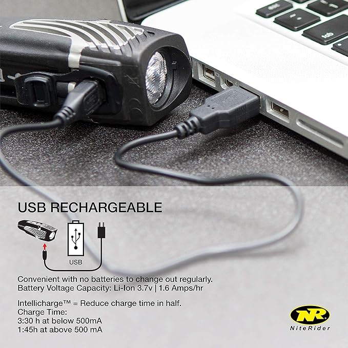 NiteRider Lumina Micro 850 Front Bike Light LED USB Rechargeable Water Resistant Mountain Road Commuting City Urban Cycling Safety Flashlight, Black, 6783