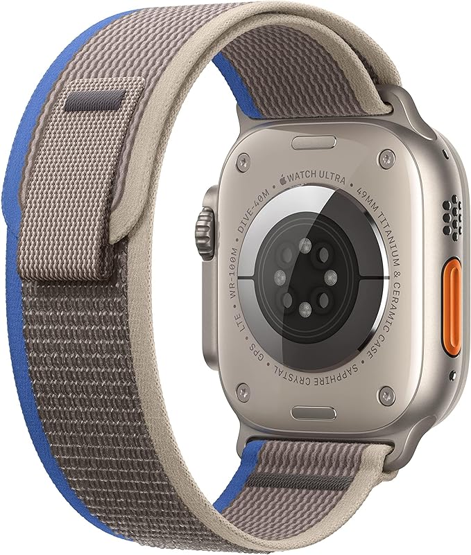 Apple Watch Ultra [GPS + Cellular 49mm] Titanium Case with Blue/Gray Trail Loop, S/M (Renewed)