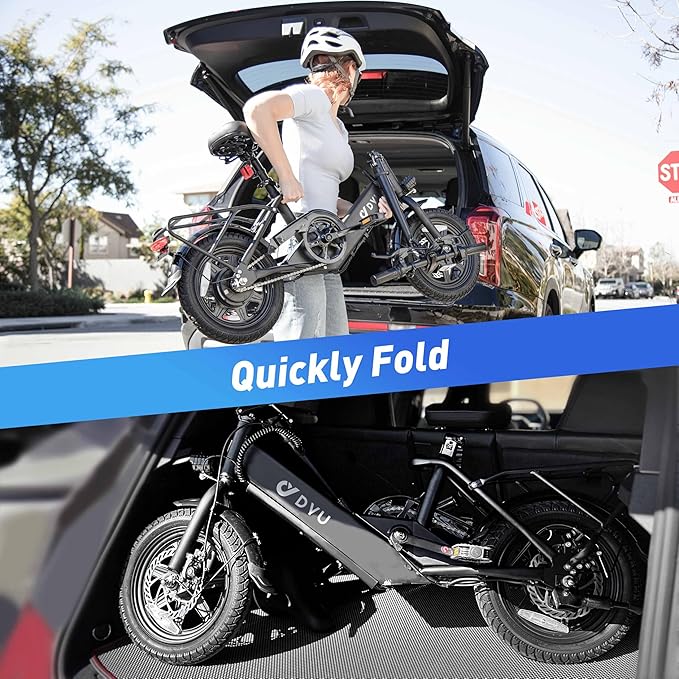 DYU Electric Bike for Adults Teens, Folding Electric Bicycle,Commuter City E-Bike with 350W Motor and 36V 7.8Ah Battery,3 Levels Assist, Dual Disc Brakes