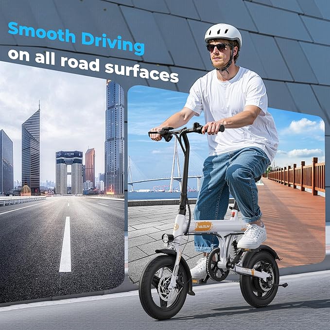 VARUN Electric Bike- Commuter Ebike for Adults 500W Peak Motor, 20 MPH Speed, Long-Range, Waterproof Battery & Chain, 14" Foldable Electric Bicycle with Dual Disc Brakes and Rear Suspension