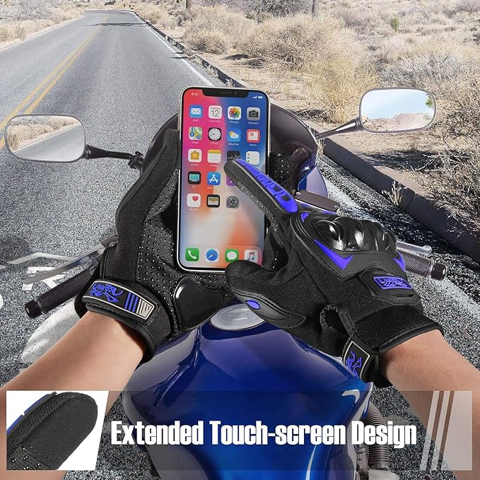 COFIT Motorcycle Gloves Breathable, Touchscreen Motorbike Gloves Anti-slip with Good Grip Hard Knuckles Protection for Men Women Motocross, BMX ATV MTB Cycling, Road Racing - Blue XXL