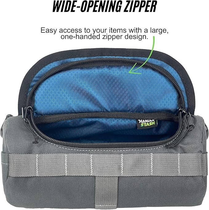 Handlebar Bag (Charcoal & Blue Burrito) | 2 Liter Capacity | Spacious Bike Bag w/ 2 Extra Long Buckle Straps & 1 Hook-and-Loop Strap | Water Resistant Front Basket | Bike Accessories | Made in USA