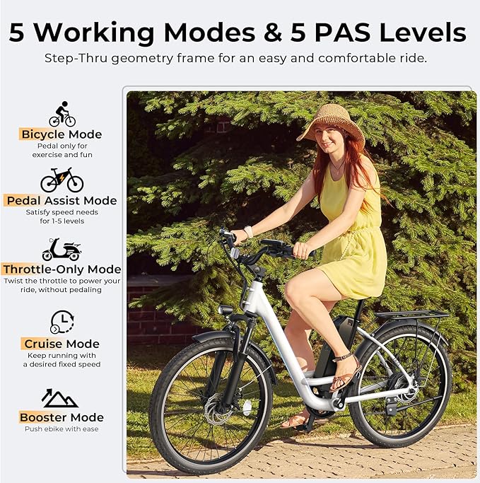 Electric Bike for Adults, Peak 1000W Ebike, 50Miles 21.7MPH UL 2849 Certified Commuter Bike, 26'' City Cruiser Bicycle with 48V Removable Battery, Rear Rack, Adjustable Stem, 7 Speed
