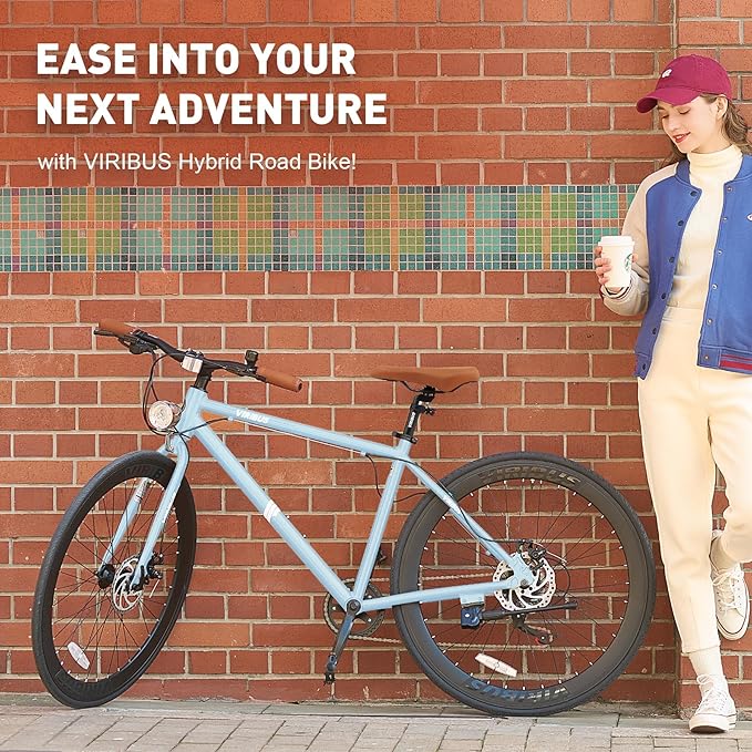 VIRIBUS Hybrid Bikes, 28 inch Mens Hybrid Bicycle 7 Speed with Lightweight Aluminum Frame & Disc Brakes, 700C Retro Vintage Adult Bike for Tall Men & City Commuters, 85% Pre-Assembled