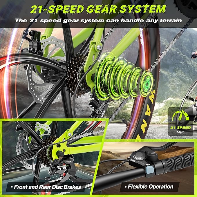26" Foldable MTB – 21-Speed Full Suspension, High-Carbon Steel Frame, Dual Disc Brakes & Quick-Release Tires – Adults & Teens (Multiple Colors)