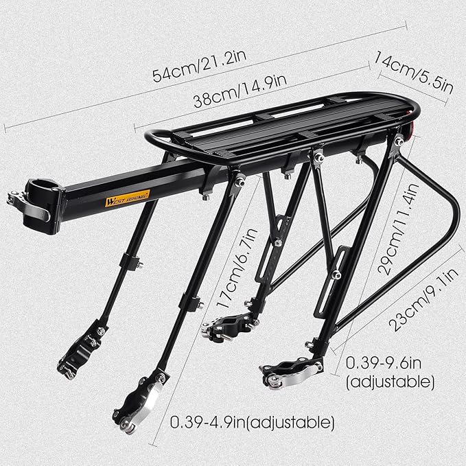 HONGYEA Bike Cargo Rack 220 Lbs Load Bike Rack Full Quick Release Universal Adjustable, Aluminum Alloy Waterproof Bike Luggage Rear Rack, Bicycle Rear Rack for MTB, Ebikes, Road Bike