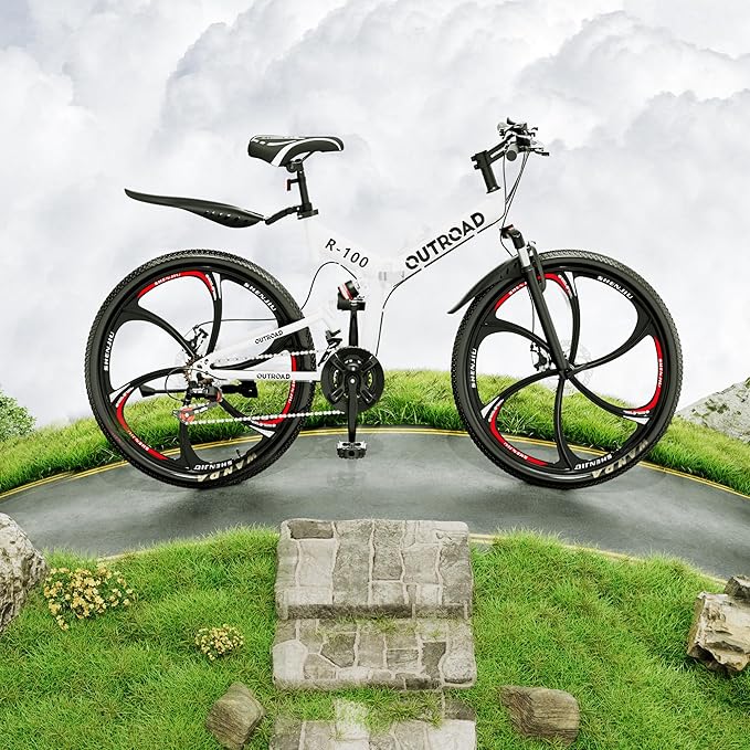 26 Inch Adult Folding Bikes/Mountain Bikes, 21 Speeds Mountain Bicycles with Full Suspension, Dual Disc Brake, High Carbon Steel Frame, Foldable Bike for Men/Women/Teen, Multiple Colors