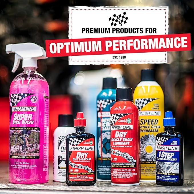 Finish Line Wet Bicycle Chain Lube – Long-Lasting Wet Style Lubricant for Road, Mountain, and Gravel Bikes – Reduces Friction and Repels Water- Shop Size – 32oz Bottle