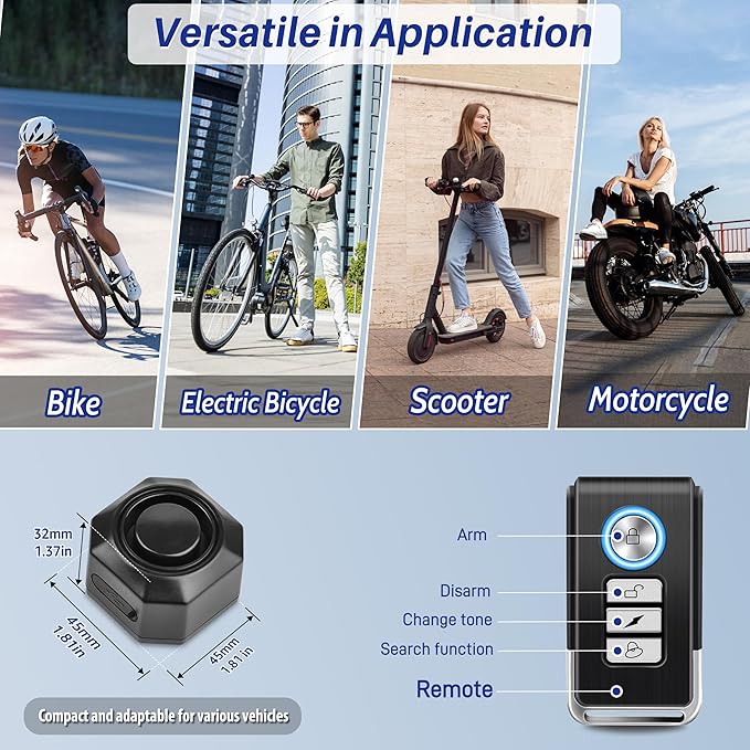 Cruxer Bike Alarms for Ebikes Accessories, Electric Scooter Accessories, Car Alarm System with Motion Sensor, Wireless Antitheft Products, Waterproof Vibration Bike Alarms for Ebikes Bike Scooter Car