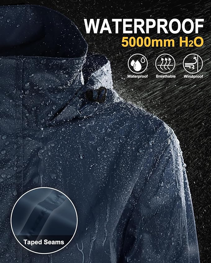 33,000ft Women's Rain Jacket Waterproof Lightweight Packable Raincoat with Hood for Golf Hiking Travel Windbreaker