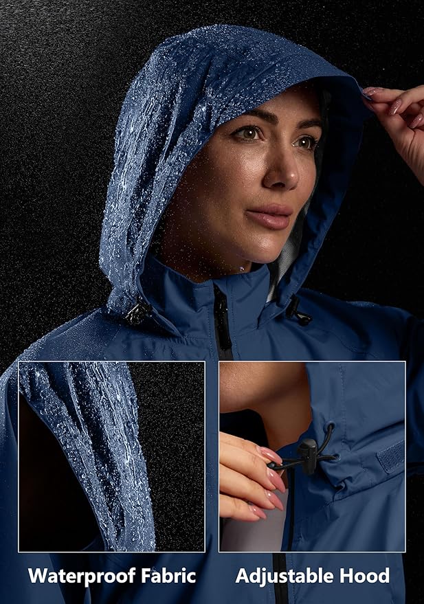 Bikewa Women's Cycling Rain Jackets Waterproof Windbreaker Lightweight Running Windproof Reflective Jacket Packable Hooded