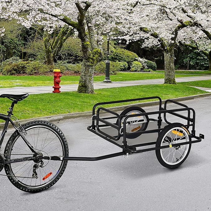 Bike Cargo Trailer, 110 lbs Load Capacity, Heavy-Duty Bicycle Wagon Cart w/16 Wheels, Foldable Compact Storage with Universal Hitch, Fits 20” - 26” Bicycle Wheels