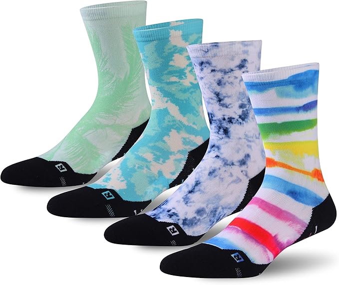 HUSO Unisex Funky Digital Printed Athletic Crew Hiking Cycling Socks 4 Pairs