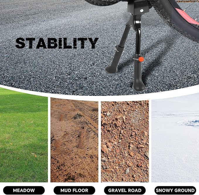 Adjustable Bike Kickstand with Double Legs - Aluminum Alloy Bicycle Kick Stands for 22-26 Inch Adult Bike, Road Bikes and Electric Bike