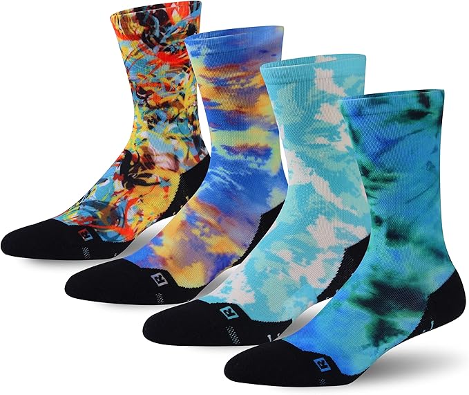 HUSO Hiking Socks Men Women Fashion Novelty Digital Printing Sports Crew Socks 3, 4 Pairs