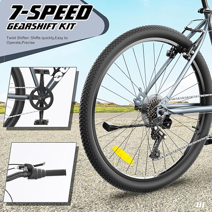 Outroad 26 Inch Comfort Mountain Bike,7-Speed/High-Carbon Steel Adult Bike with V Brakes, Adjustable Ergonomic Seat Bicycle for Men and Women