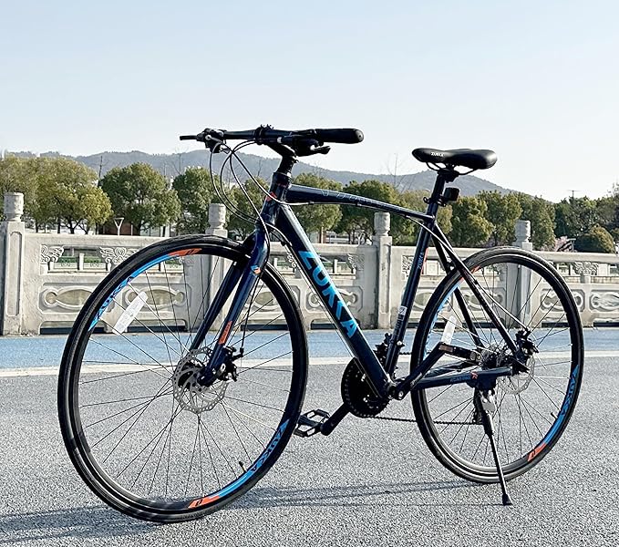 L-TWOO Road Bike 700C Wheels 3 x 8/24 Speed Dual Disc Brake Road Bike Straight Handlebar Smooth Driven System Hybrid Bike Commuter Bike for Women Men Junior Senior