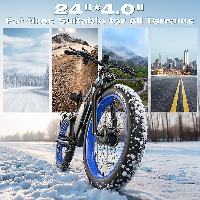 Ebike for Adults Electric, 52V 19.2Ah/32Ah, Peak 2000W/2500W E-Bike, 36/40MPH, 70 Miles/100Miles, Hydraulic Disc Brake, Off Road Snow Mountain E-Bike, 24"/26" Fat Tire Electric Bicycle UL2849 by SGS