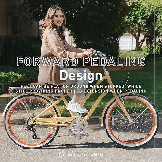 sixthreezero EVRYjourney Women's Steel Beach Cruiser Bike, Hybrid Bicycle, Step Through Frame with Rear Rack and Fenders, 26-Inch Wheels, Multiple Speed Options and Colors