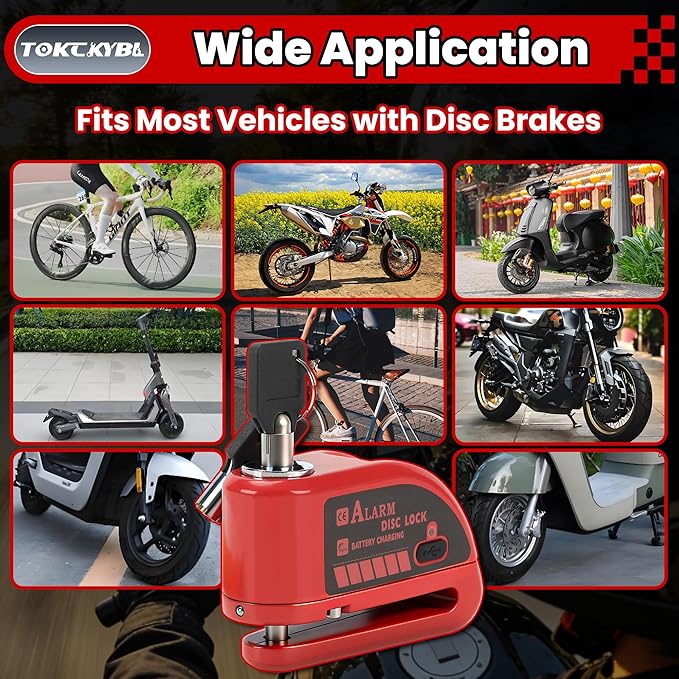 Rechargeable Motorcycle Disc Lock with 120dB Alarm, 5FT Reminder Cable with Anti-Theft Helmet Lock Cable, IP67 Waterproof, Universal Fit for Motorcycle Bike Scooter Ebike