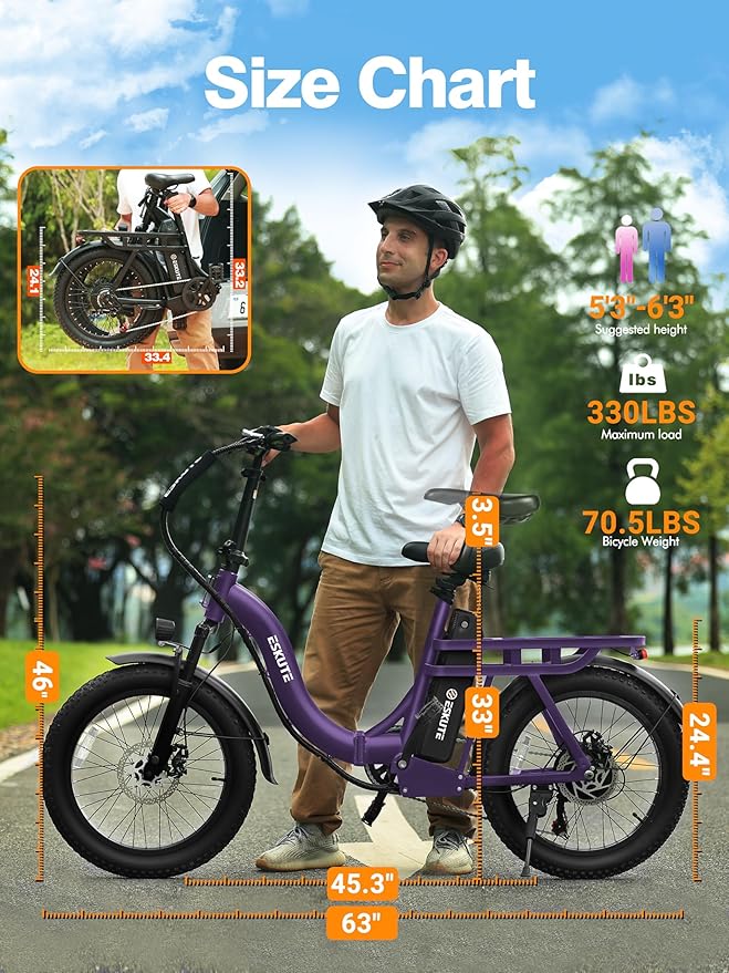 1200W Peak Folding Electric Bike for Adults, 28MPH 48V 10.4Ah Removable Battery, 55-Mile Range, 20"x3" Fat Tire, Step-Thru Ebike with Basket 7-Speed – Commuter E-Bike