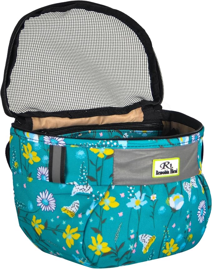 Kids Bike Basket,Durable Front Frame Bicycle & Scooter Basket Bag,Waterproof Fabric Bicycle Handlebar Bag for Boys, Girls, Toddlers with Zipper Mesh Lip (Light Blue Flower)
