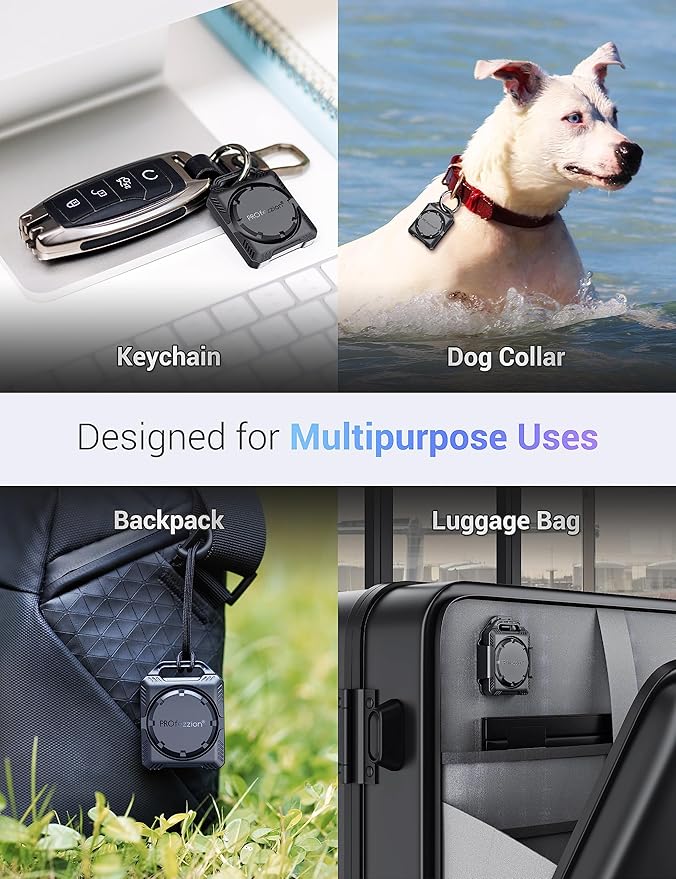 PROfezzion Secure Air Tag Holder Case with Key Ring, 3M Adhesive Mount and Loop Strap for Keychain, Dog Collar, Backpack, Luggage Bag, Bike, Car & More, IPX8 Waterproof, Full Cover & Discreet