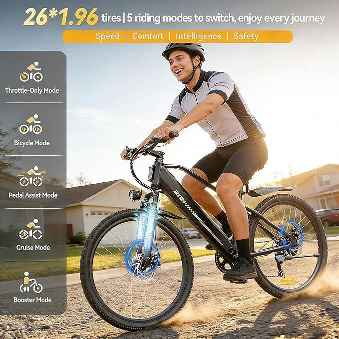 ZNH Electric Bike for Adults, 1000W Peak Motor 28MPH Mountain Ebike, 48V 13Ah Removable Battery Up to 65 Miles, 26" Electric Bicycle with 21-Speed Gear & Front Suspension, UL 2849 Certified