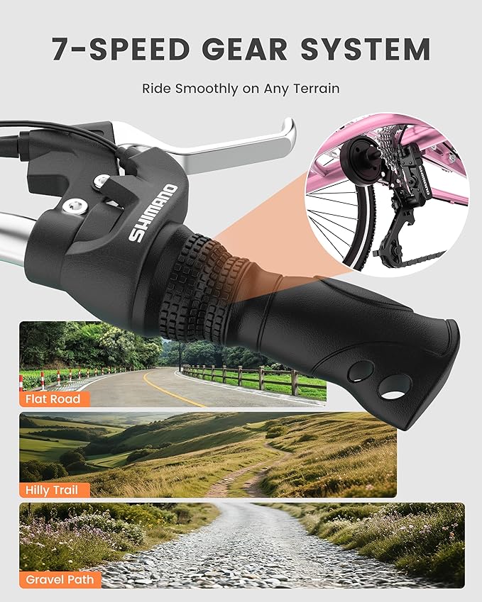 Slsy Adult Folding Tricycles, 7 Speed Folding Adult Trikes, 20 24 26 Inch 3 Wheel Bikes with Low Step-Through, Foldable Tricycle for Adults, Women, Men, Seniors