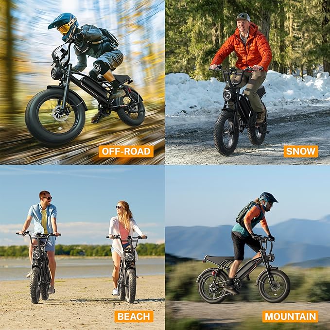 Electric Bike for Adults Teens,3000W/2000W Peak,20"/16" Fat Tire Off Road Dirt Ebike,80/55 Miles LongRanger,32/28 MPH E Bike Bicycles, Fat Tire All Terrain E-Bike,E Bike for Hunting,YR20 with Footrest