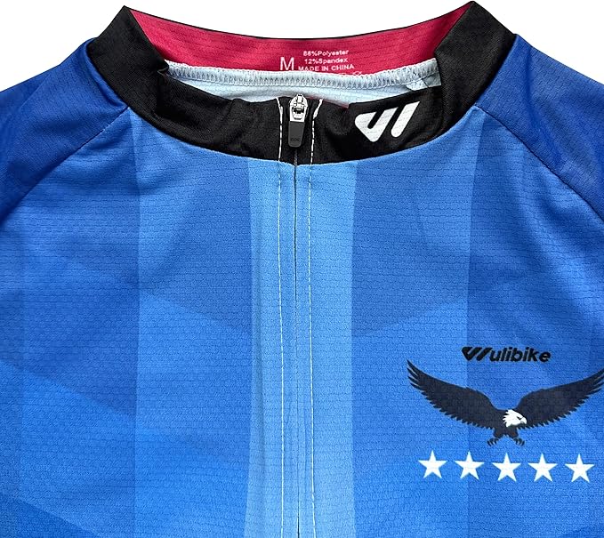 Lo.gas USA Cycling Jersey Men Short Sleeve Bike Biking Shirts American Flag Road Bicycle Clothing Full Zip with Pockets