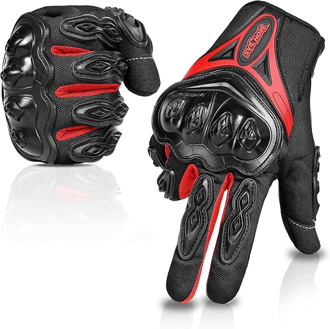 IRON JIA'S Motorcycle Gloves Full Finger Durable for Road Racing Bike Summer Spring Powersports Support Touch Screen red-XL