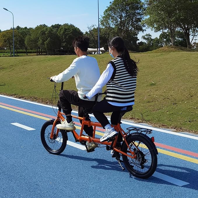 Foldable Tandem Bike, 20”City Tandem Folding Bicycle, 7-Speed Adjustable Cruiser Bike Folding Bike with 3 Seats& Disc Brake, CE FCC CCC