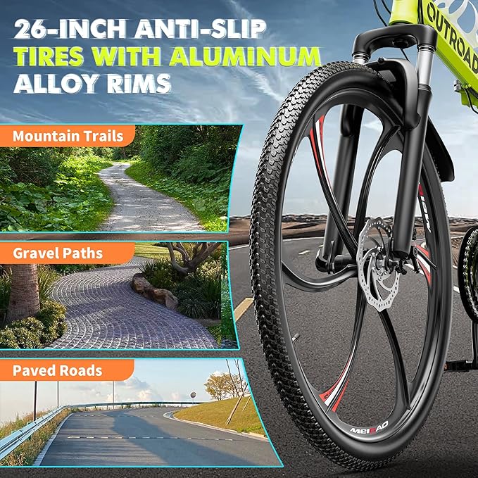 26 Inch Folding Mountain Bike, 21 Speed Full Suspension Bicycle Dual Disc Brake Non-Slip Quick Release tire for Adults Men Women(Balck/Pink/Green/Orange/White/Purple)