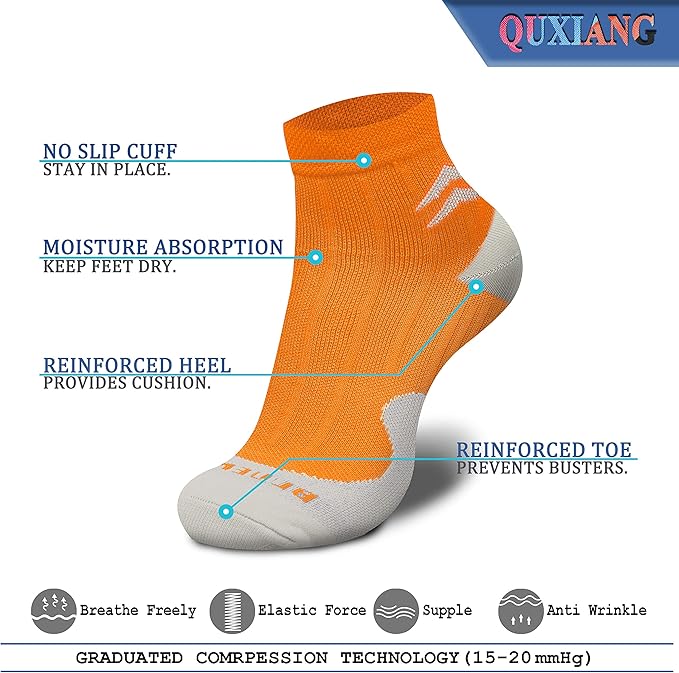 QUXIANG Compression Socks for Women & Men Circulation 3/6/7 Pairs Arch Ankle Support 15-20 mmHg Best for Running Cycling