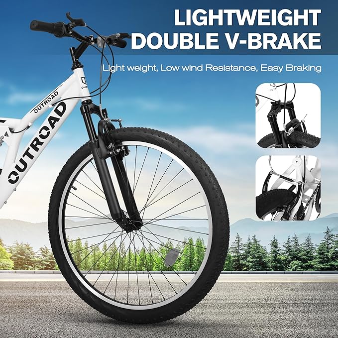 Mountain Bike for Adult Men Women, 26 Inch 7 Speed Mountian Bicycle with Dual Full Suspension, Dual V Brake MTB Bicycle, Multiple Colors